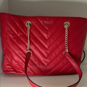 DKNY Red Chevron Quilted Tote